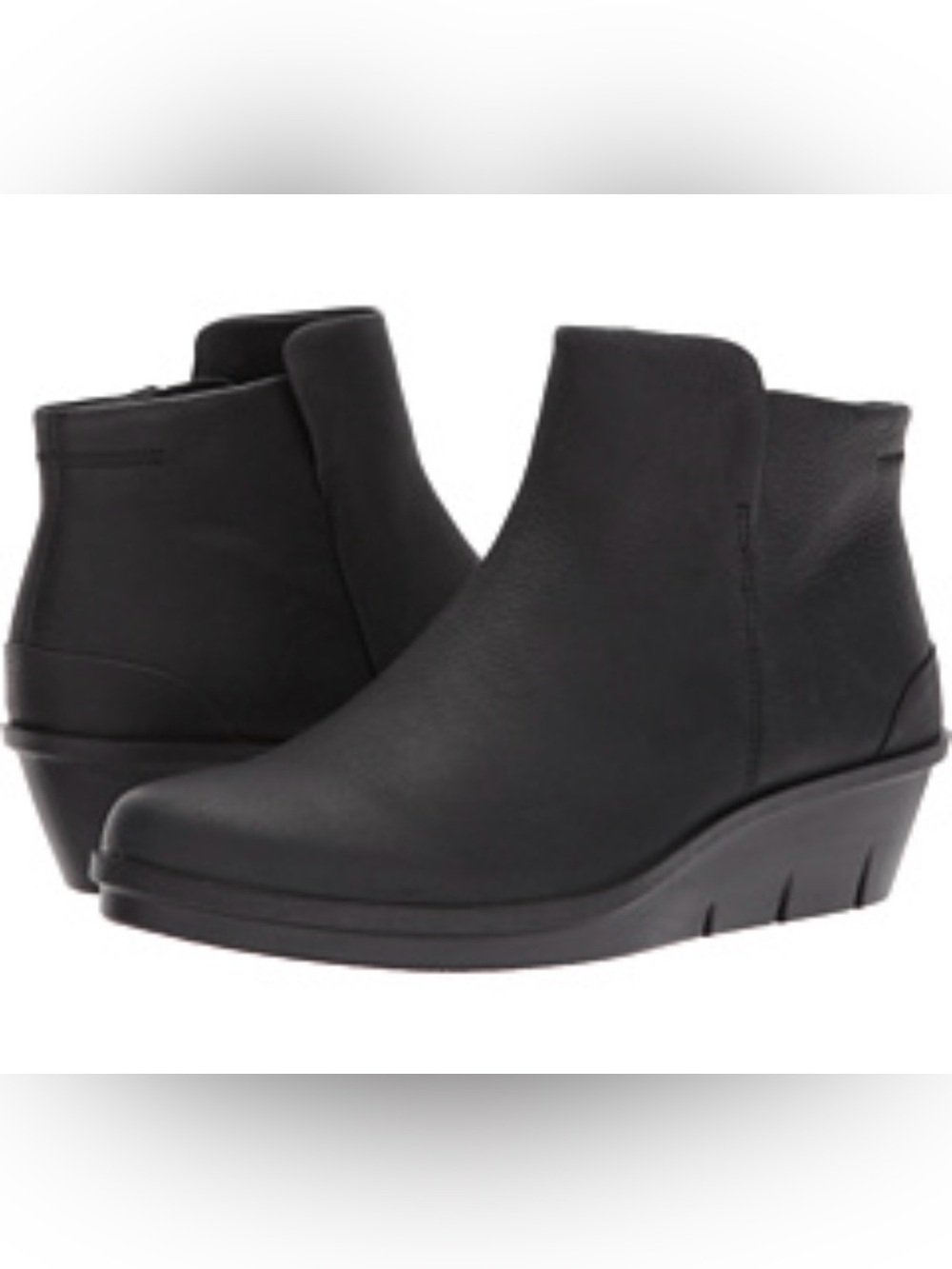 Ecco Skyler Sz 9 40 Black Leather Ankle Wedge Heel Booties boots